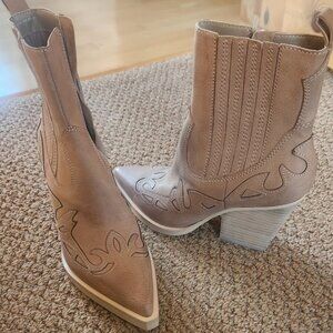 Dolce Vita Western Ankle Boots - Taupe with Embroidery Details